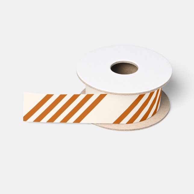 Burnt orange and beige five stripe pattern satin ribbon (Spool)