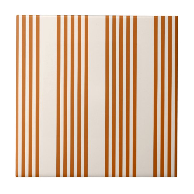 Burnt orange and beige five stripe pattern tile (Front)