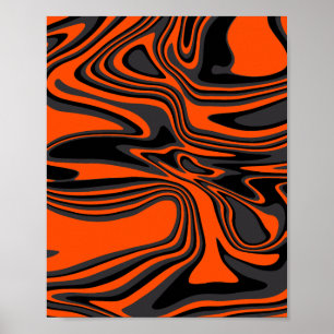 Burnt Orange and Black Fluid Art Poster