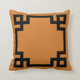 Burnt Orange and Black Greek Key Border Cushion