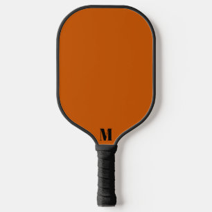 Burnt Orange and Black Modern Monogram Pickleball Paddle