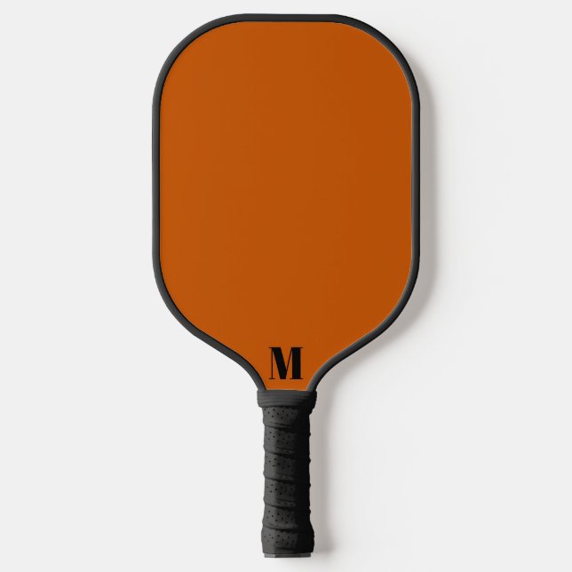 Burnt Orange and Black Modern Monogram Pickleball Paddle (Front)
