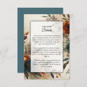 Burnt Orange and Blue Fall Flowers Wedding Enclosure Card