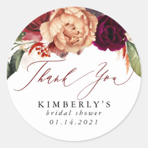 Burnt Orange and Burgundy Red Floral Fall Classic Round Sticker