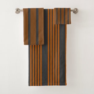 Burnt orange and charcoal five stripe pattern bath towel set