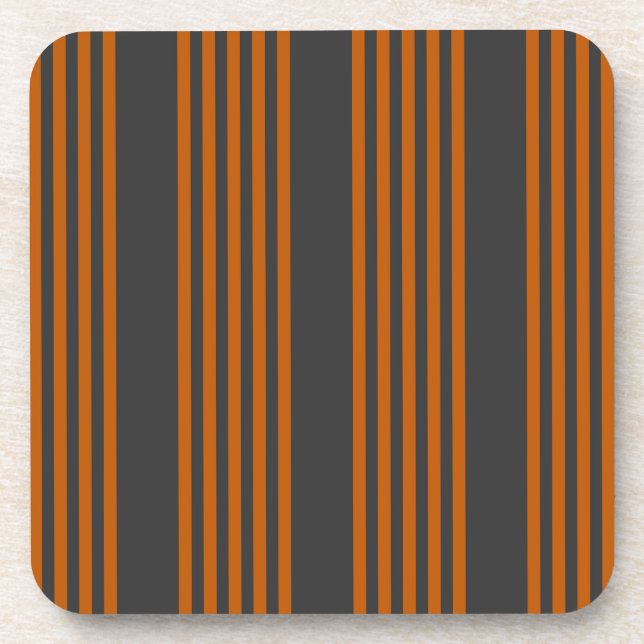 Burnt orange and charcoal five stripe pattern coaster (Front)