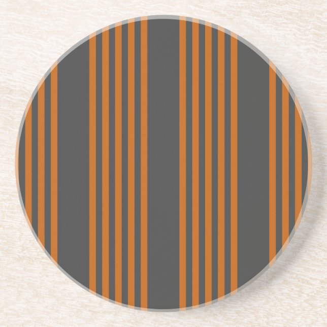 Burnt orange and charcoal five stripe pattern coaster (Front)