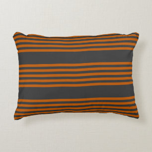 Burnt orange and charcoal five stripe pattern decorative cushion