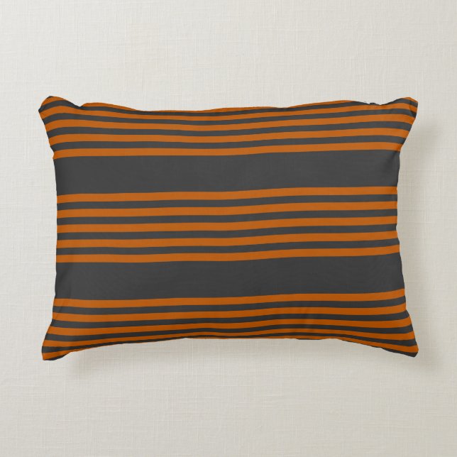 Burnt orange and charcoal five stripe pattern decorative cushion (Front)