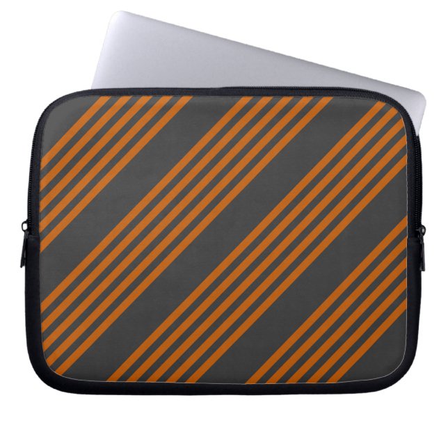 Burnt orange and charcoal five stripe pattern laptop sleeve (Front)