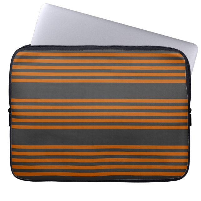 Burnt orange and charcoal five stripe pattern laptop sleeve (Front)