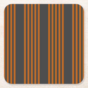 Burnt orange and charcoal five stripe pattern square paper coaster