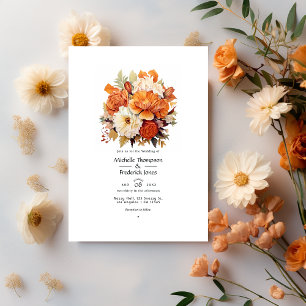 Burnt Orange and Cream Floral Wedding Invitation