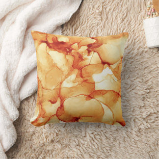 Burnt Orange and Creamy Yellow Fluid Art Cushion