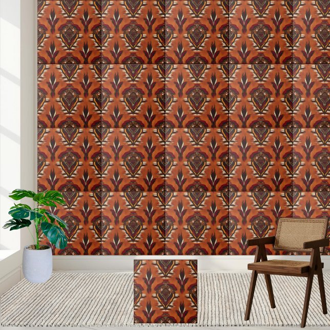 Burnt Orange and Deep Red Symmetrical African Tile (Burnt Orange and Deep Red Symmetrical African Tile)