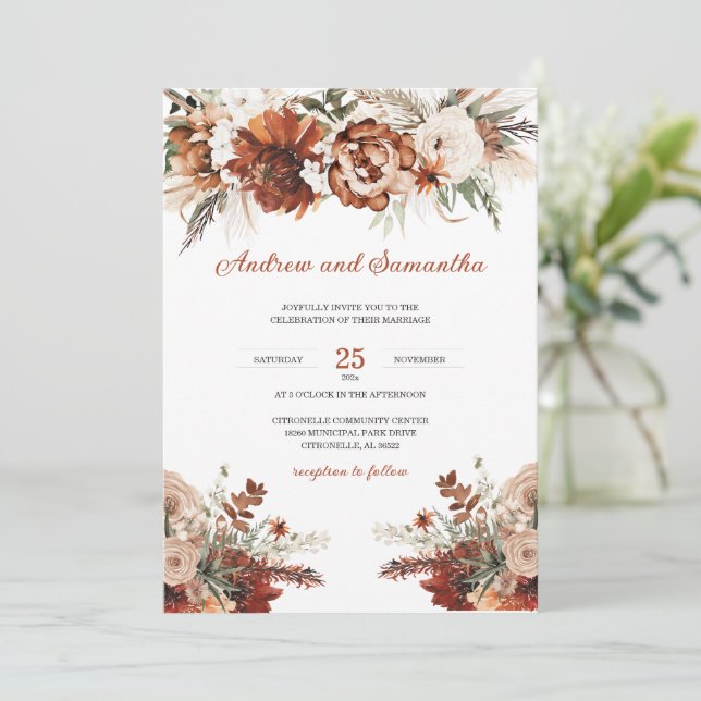 Burnt Orange And Green Wedding Ideas Invitation (Standing Front)
