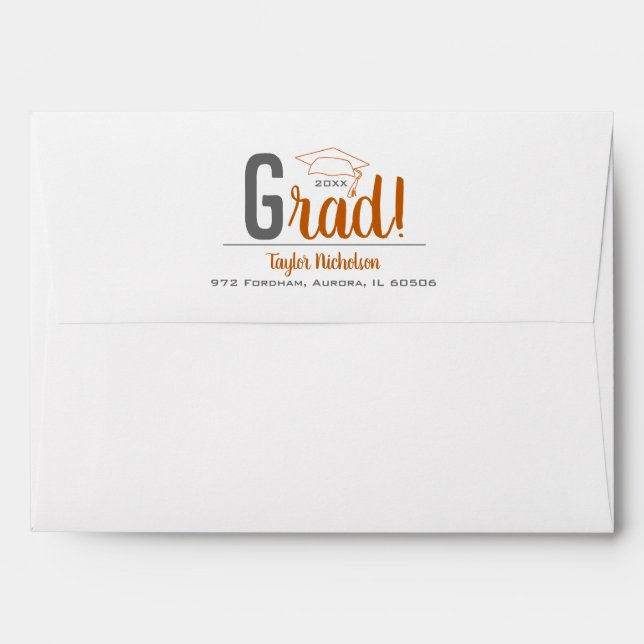 Burnt Orange and Grey Graduation Cap Envelope (Back (Top Flap))