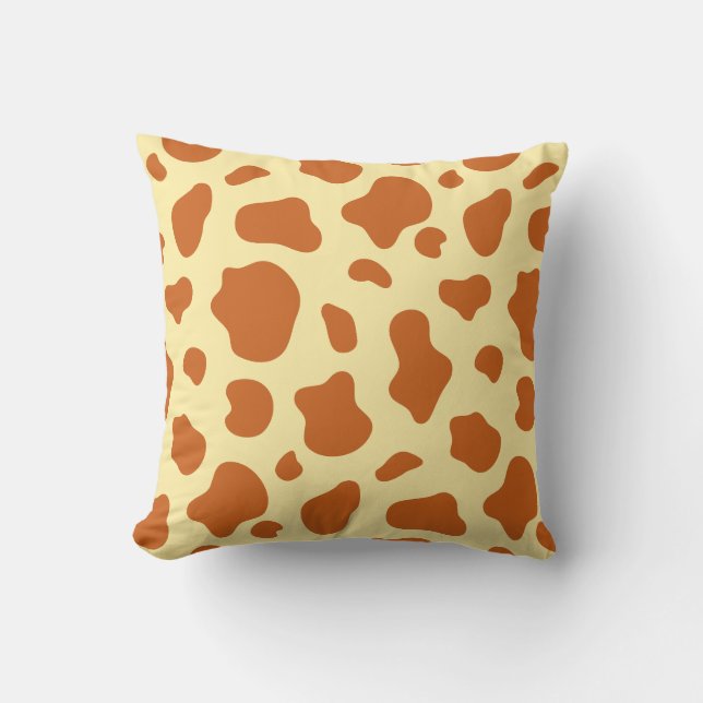 Burnt Orange and Light Yellow Cow Print Decorative Cushion (Front)