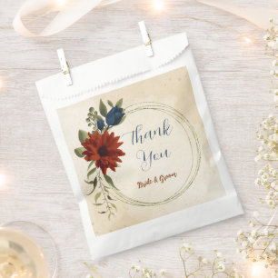 burnt orange and navy blue floral wedding favour bags
