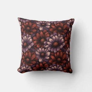Burnt Orange and Plum Fall Florals - Elegant Cushion