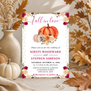 Burnt Orange and Red Floral Pumpkins Fall Wedding Invitation