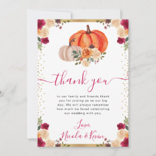Burnt Orange and Red Floral Pumpkins Fall Wedding Thank You Card