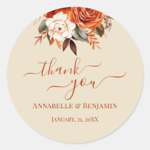 Burnt Orange and Rust Floral Details Enclosure Classic Round Sticker