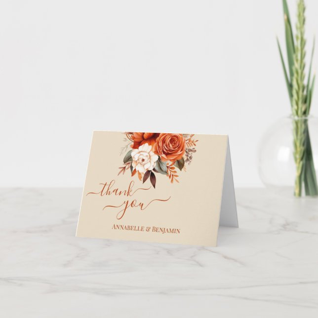 Burnt Orange and Rust Floral Details Enclosure Thank You Card (Front)