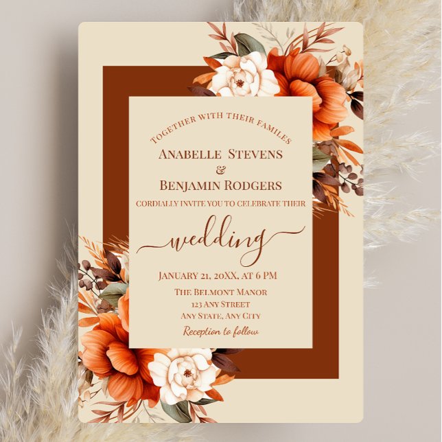 Burnt Orange and Rust Floral with QR code Wedding Invitation (Creator Uploaded)