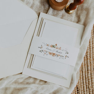 Burnt Orange and Sage Green Floral Garden  Invitation Belly Band