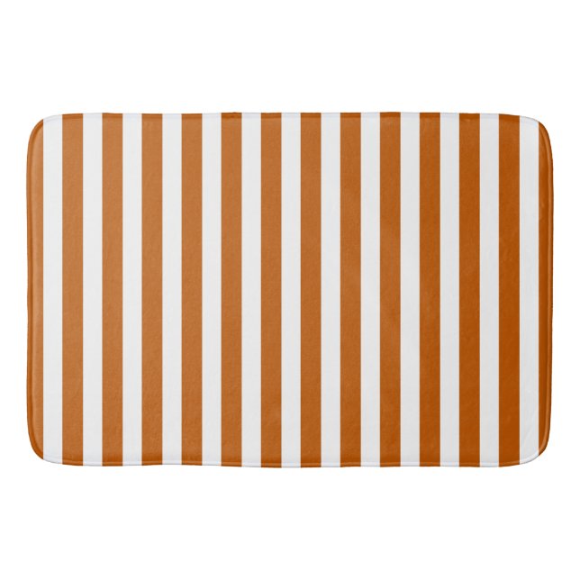 Burnt orange and white candy stripes bath mat (Front)