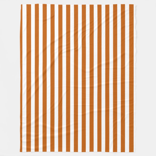 Burnt orange and white candy stripes fleece blanket (Front)