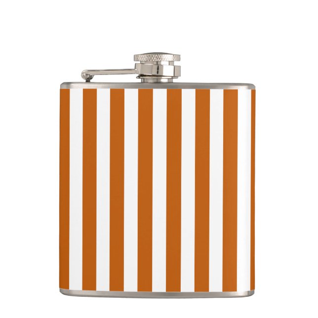 Burnt orange and white candy stripes hip flask (Front)