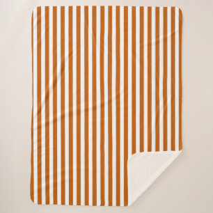 Burnt orange and white candy stripes sherpa blanket