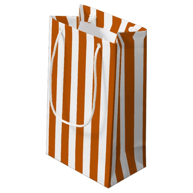 Burnt orange and white candy stripes small gift bag (Back Angled)