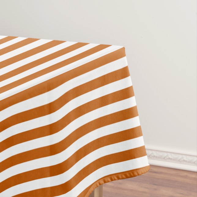 Burnt orange and white candy stripes tablecloth (In Situ)