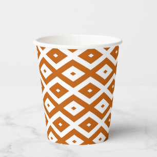 Burnt orange and white diamond pattern paper cups