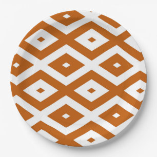 Burnt orange and white diamond pattern paper plate