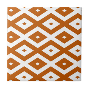 Burnt orange and white diamond pattern tile