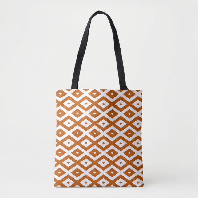 Burnt orange and white diamond pattern tote bag (Front)