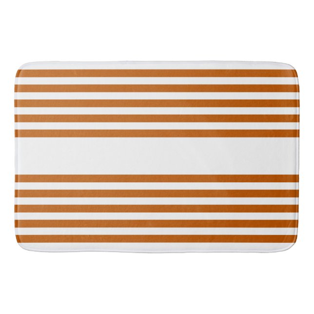 Burnt orange and white five stripe pattern bath mat (Front)