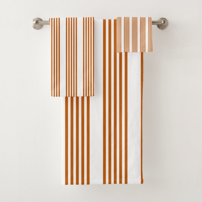Burnt orange and white five stripe pattern bath towel set (Insitu)