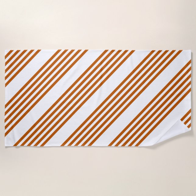 Burnt orange and white five stripe pattern beach towel (Front)