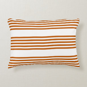 Burnt orange and white five stripe pattern decorative cushion