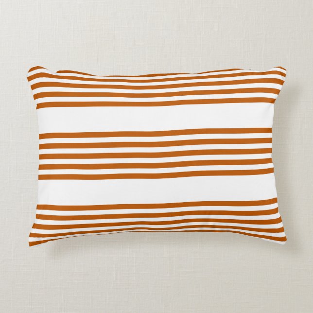 Burnt orange and white five stripe pattern decorative cushion (Front)