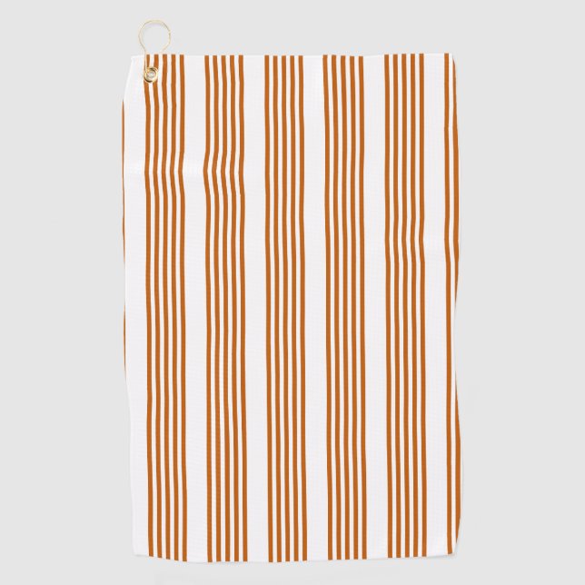 Burnt orange and white five stripe pattern golf towel (Front)