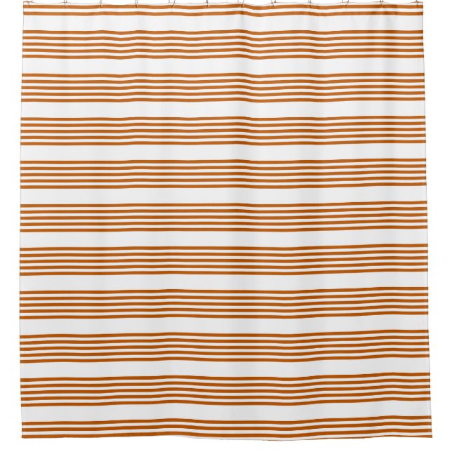 Burnt orange and white five stripe pattern shower curtain (Front)