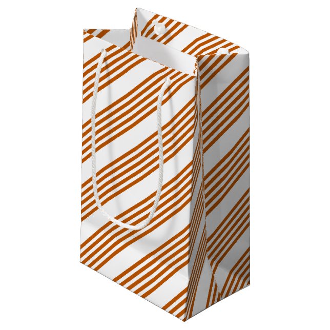 Burnt orange and white five stripe pattern small gift bag (Front Angled)