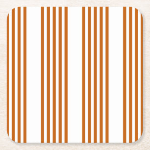 Burnt orange and white five stripe pattern square paper coaster