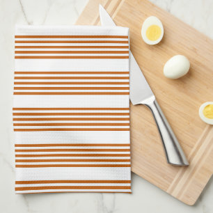 Burnt orange and white five stripe pattern tea towel